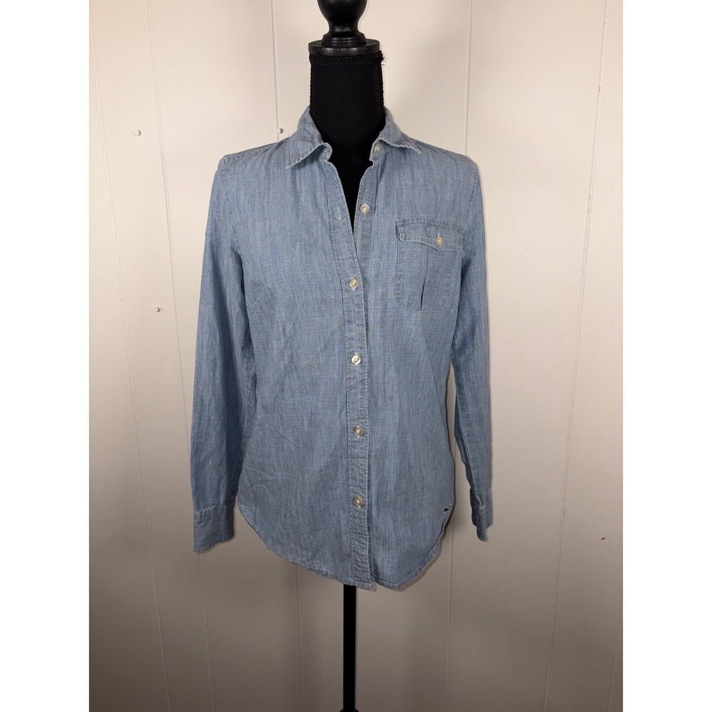Vineyard‎ Vines Shirt Chambray Button Up Womens Size 0 Blue.